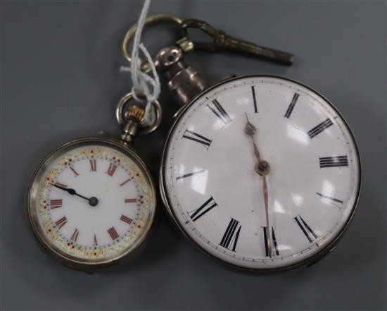 A 19th century silver pocket watch (originally pair-cased), C F, London and a ladies silver open face fob watch.